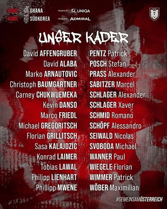 开云登录网址入口-奥地利大名单：德甲多人领衔，转籍的万纳+楚克乌梅卡均入选